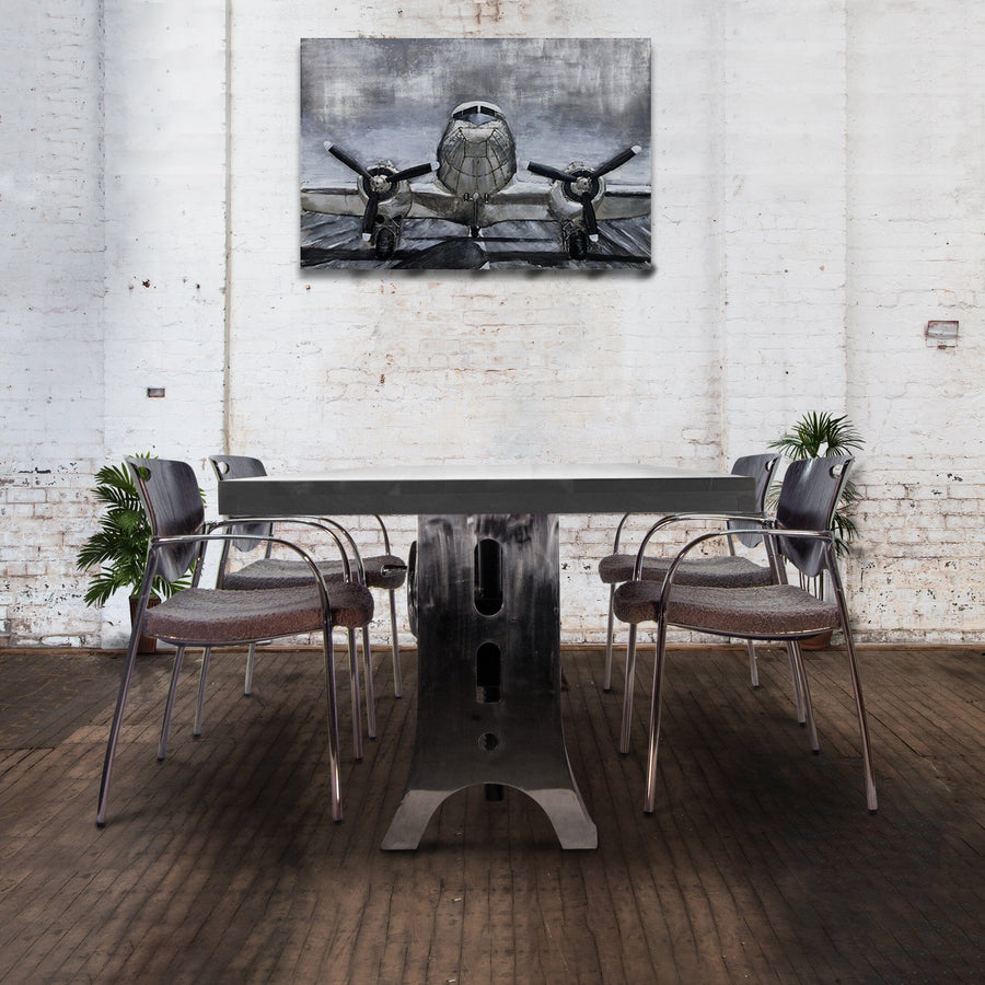 Industrial Dining Table Polished Stainless Steel Adjustable Height Gray Dining Table Rustic Deco