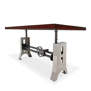 Industrial Dining Table Polished Stainless Steel Adjustable Height Mahogany Dining Table Rustic Deco