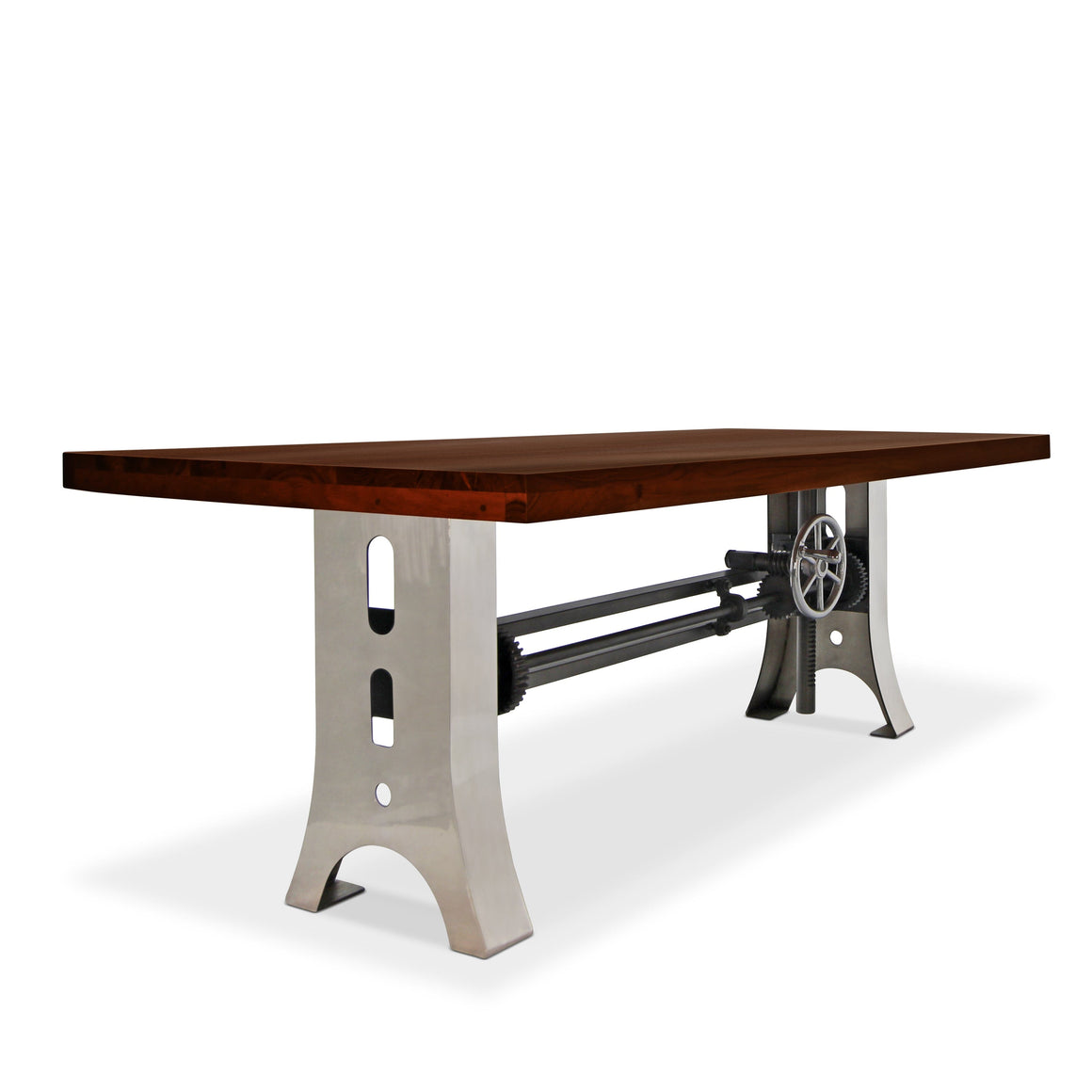 Industrial Dining Table Polished Stainless Steel Adjustable Height Mahogany Dining Table Rustic Deco