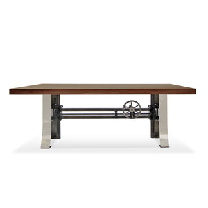 Industrial Dining Table Polished Stainless Steel Adjustable Height Walnut Dining Table Rustic Deco