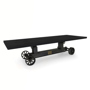 Industrial Trolley Adjustable Communal Dining Table - Iron Wheels - Ebony 120" Dining Table Rustic Deco