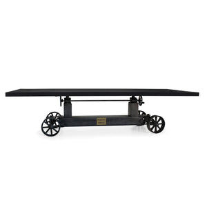 Industrial Trolley Adjustable Communal Dining Table - Iron Wheels - Ebony 120" Dining Table Rustic Deco