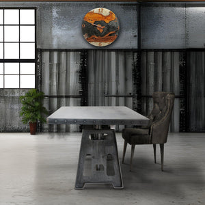 Industrial Writing Table Desk - Adjustable Height Iron Base - Steel Top Desk Rustic Deco