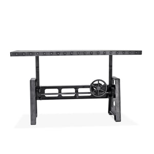 Industrial Writing Table Desk - Adjustable Height Iron Base - Steel Top Desk Rustic Deco