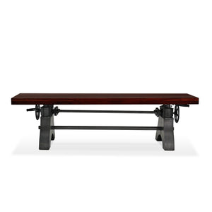 KNOX Adjustable Bench Dining to Bar Height - Industrial Iron Crank - Mahogany Top Bench Rustic Deco