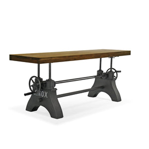 KNOX Adjustable Bench Dining to Bar Height - Industrial Iron Crank - Natural Top Bench Rustic Deco
