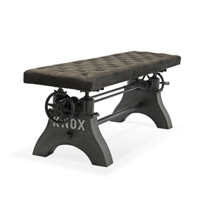 KNOX Adjustable Bench Dining to Bar Height - Iron Base - Charcoal Gray Velvet Seat Bench Rustic Deco