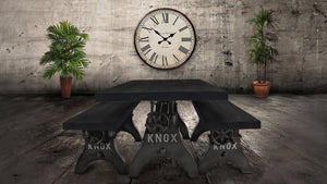 KNOX Adjustable Dining Table - Cast Iron Base - Black Ebony Top Dining Table Rustic Deco