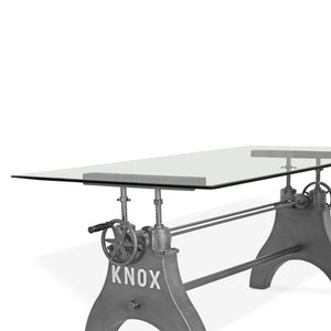 KNOX Adjustable Dining Table - Cast Iron Base - Glass Top Dining Table Rustic Deco