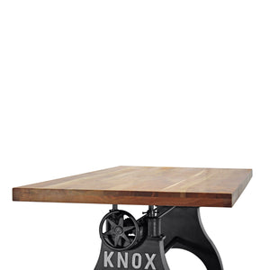 KNOX Adjustable Dining Table - Cast Iron Base - Natural Top Dining Table Rustic Deco