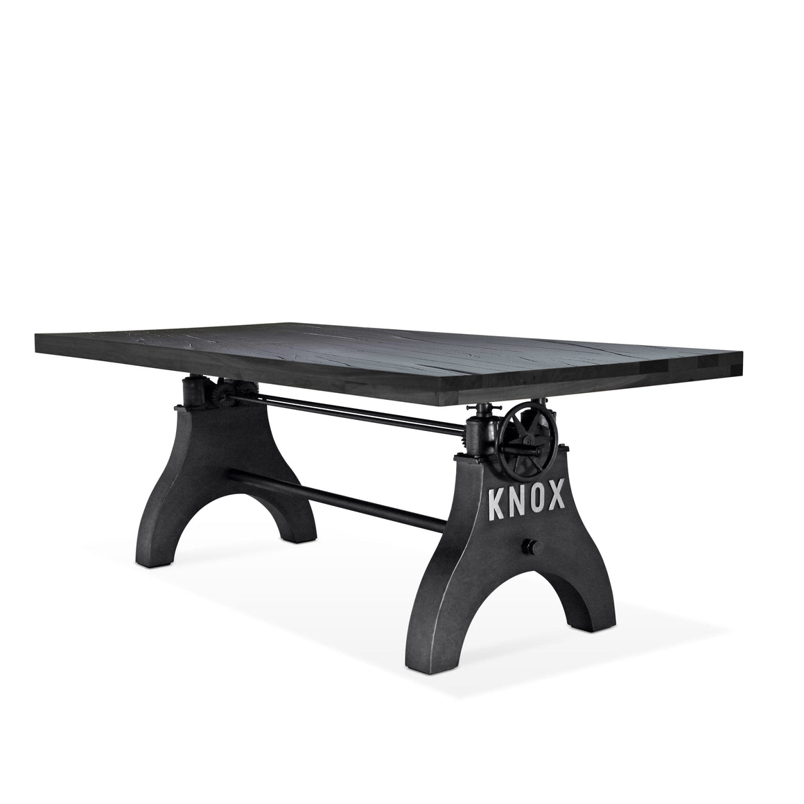 KNOX Adjustable Dining Table - Cast Iron Base - Rustic Black Ebony Dining Table Rustic Deco