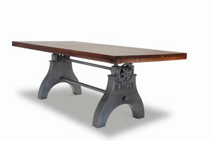 KNOX Adjustable Dining Table - Embossed Cast Iron Base - Provincial Dining Table Rustic Deco