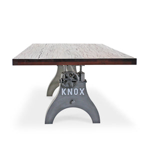KNOX Adjustable Height Dining Table 8 Foot - Cast Iron Base - Rustic Mahogany Dining Table Rustic Deco