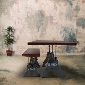 KNOX Adjustable Height Dining Table 8 Foot - Cast Iron Base - Rustic Mahogany Dining Table Rustic Deco