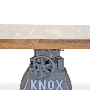 KNOX Adjustable Height Dining Table 8 Foot - Cast Iron Crank Base - Natural Rustic Dining Table Rustic Deco