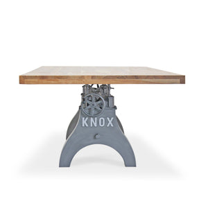 KNOX Adjustable Height Dining Table 8 Foot - Cast Iron Crank Base - Natural Rustic Dining Table Rustic Deco