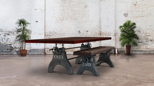 KNOX Adjustable Height Dining Table - Cast Iron Base - Mahogany Top Dining Table Rustic Deco