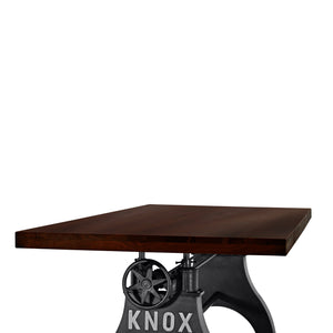 KNOX Adjustable Height Dining Table - Cast Iron Base - Mahogany Top - Rustic Deco