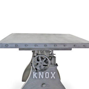 KNOX Adjustable Height Dining Table - Cast Iron Crank Base - Steel Top Dining Table Rustic Deco