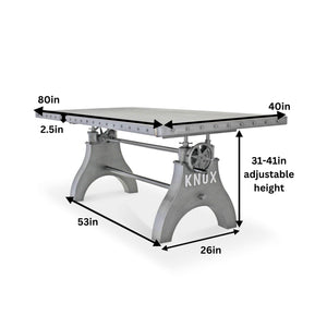 KNOX Adjustable Height Dining Table - Cast Iron Crank Base - Steel Top Dining Table Rustic Deco
