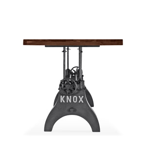 KNOX Adjustable Height Dining Table - Cast Iron Crank Base - Walnut Top Dining Table Rustic Deco
