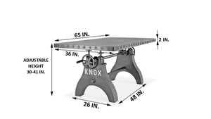 KNOX Adjustable Writing Table Desk - Embossed Cast Iron Base - Steel Top Desk Rustic Deco