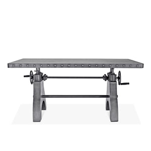 KNOX Adjustable Writing Table Desk - Embossed Cast Iron Base - Steel Top Dining Table Rustic Deco