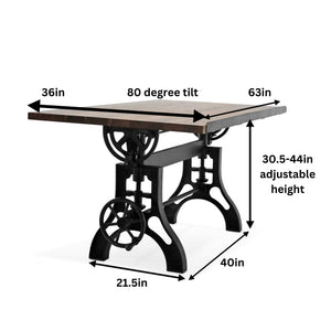 KNOX Industrial Adjustable Height Drafting Table Cast Iron Base Desk Rustic Deco