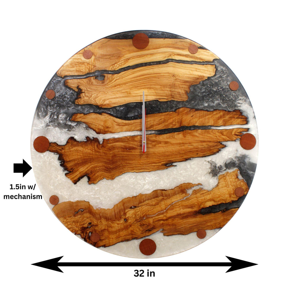 Large White Gray Resin Epoxy Wall Clock Live Edge Olive Wood 32 Inches ...