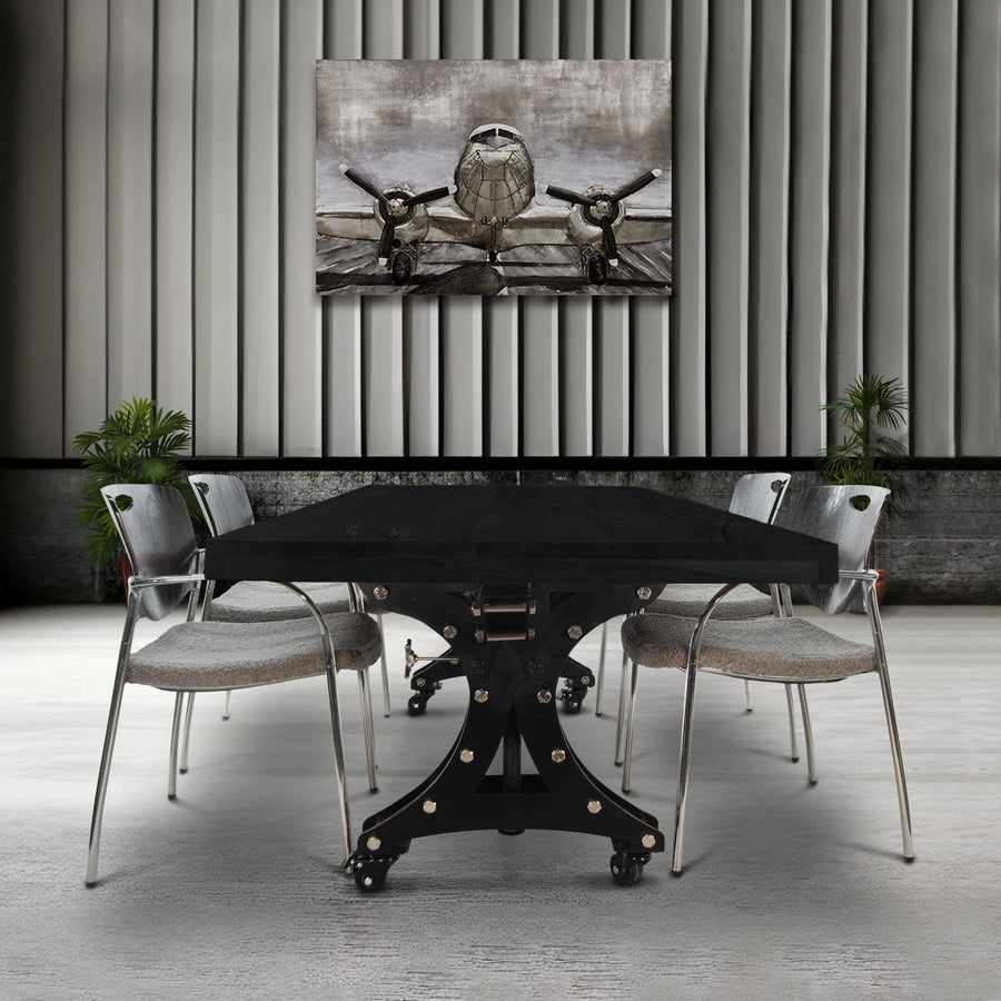 Longeron Industrial Dining Table Adjustable Casters Rustic Ebony Dining Table Rustic Deco