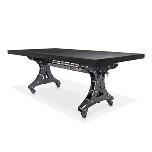 Longeron Industrial Dining Table Adjustable Casters Rustic Ebony Dining Table Rustic Deco