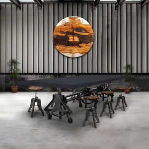 Otis Steel Communal Table Base - Adjustable Height - Iron Crank - Casters - DIY DIY Rustic Deco