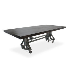 Otis Steel Dining 8 Foot Table - Adjustable Height - Iron Base - Casters - Ebony Dining Table Rustic Deco