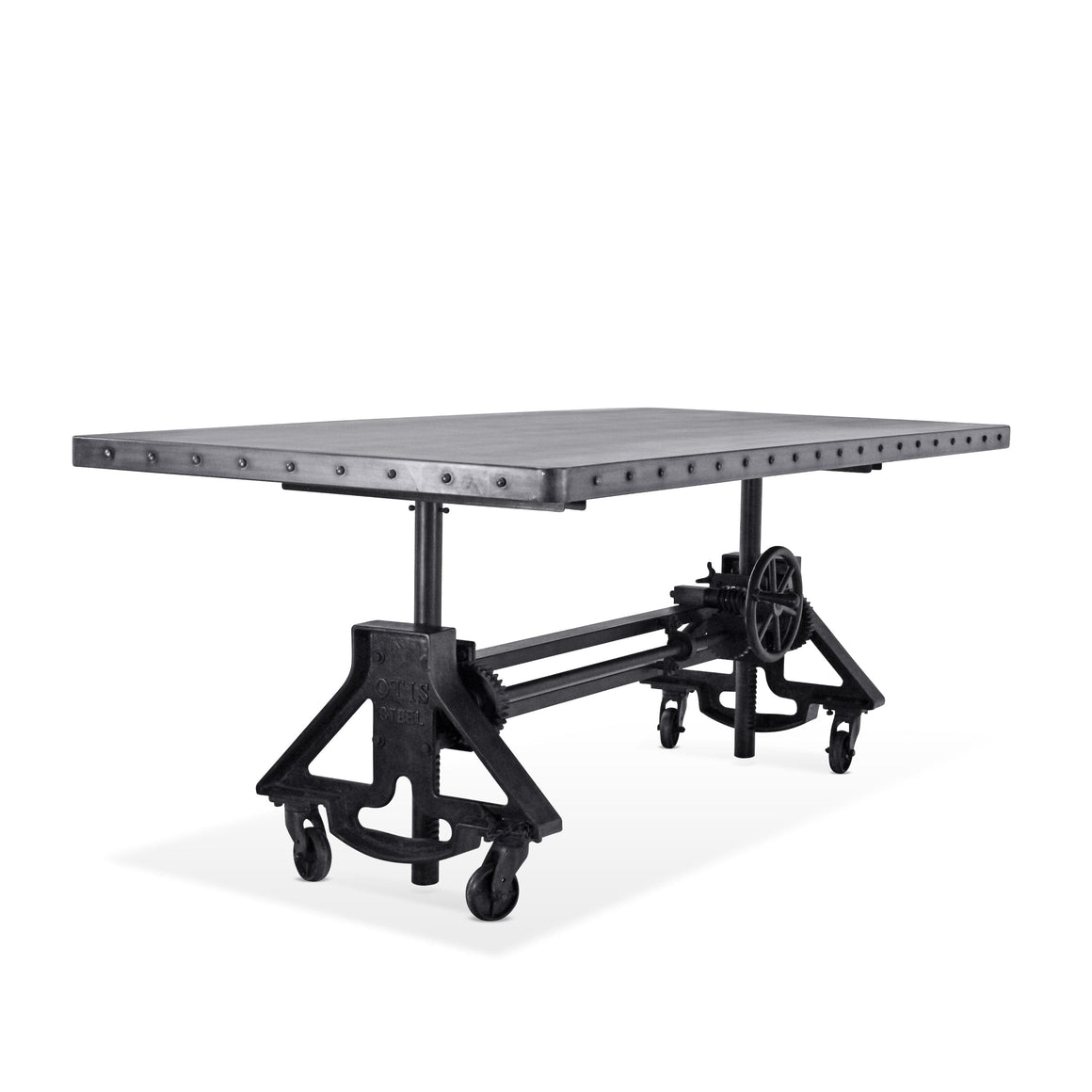 Otis Steel Dining Table - Adjustable Height - Casters - Steel Top Dining Table Rustic Deco