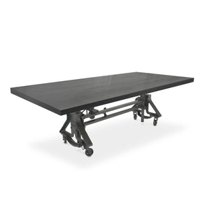 Otis Steel Dining Table - Adjustable Height - Iron Base - Casters - Ebony Dining Table Rustic Deco