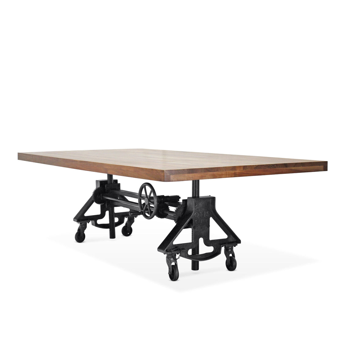 Otis Steel Dining Table - Adjustable Height - Iron Base - Casters - Natural Dining Table Rustic Deco