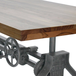 Otis Steel Dining Table - Adjustable Height - Iron Base - Casters - Natural - Rustic Deco Incorporated