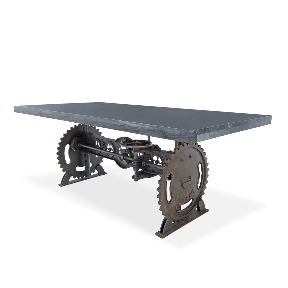 Steampunk Adjustable Dining Table - Iron Crank Base - Gray Top Dining Table Rustic Deco