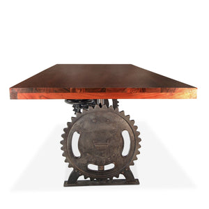 Steampunk Adjustable Dining Table - Iron Crank Base - Mahogany Top Dining Table Rustic Deco