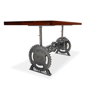 Steampunk Adjustable Dining Table - Iron Crank Base - Mahogany Top Dining Table Rustic Deco