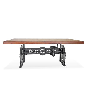 Steampunk Adjustable Dining Table - Iron Crank Base - Natural Finish Dining Table Rustic Deco