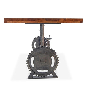 Steampunk Adjustable Dining Table - Iron Crank Base - Provincial Top Dining Table Rustic Deco