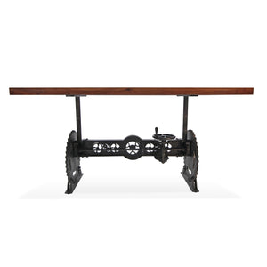 Steampunk Adjustable Dining Table - Iron Crank Base - Provincial Top Dining Table Rustic Deco