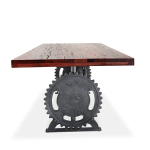 Steampunk Adjustable Dining Table - Iron Crank Base - Rustic Mahogany Dining Table Rustic Deco