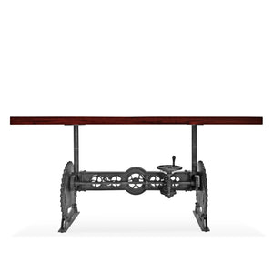 Steampunk Adjustable Dining Table - Iron Crank Base - Rustic Mahogany Dining Table Rustic Deco