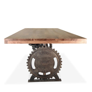 Steampunk Adjustable Dining Table - Iron Crank Base - Walnut Top Dining Table Rustic Deco