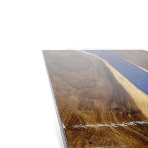 Walnut Live Edge Burl Dining Tabletop - Deep Blue River Epoxy - 96 x 48 x 2" DIY Rustic Deco