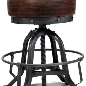 Adjustable Bar Stool - Steel Base - Leather Seat - Vintage Industrial - Rustic Deco Incorporated