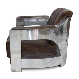 Aviator Chair and Ottoman - Genuine Leather - Polished Aluminum Armchair - Rustic Deco Incorporated