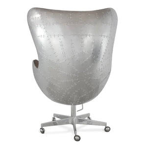 Aviator Egg Office Chair - Aluminum - Leather - Swivel - Casters - Rustic Deco Incorporated